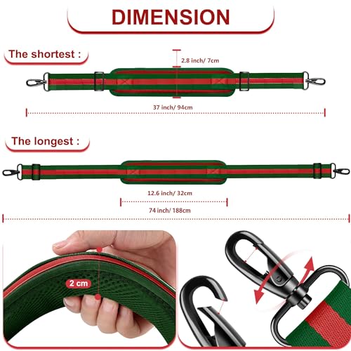 ZINZ 74" Shoulder Strap with Fixed Pad and Dual Balanced Buckles，Green-Red-Green Stripe - color: Green-red-green Stripe