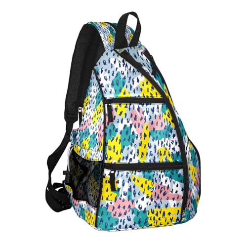 Pickleball Bag for Women & Men – Lightweight Sports Backpack with Paddle Compartments, Dual Carry Modes, Detachable Zippered Strap, Brown Leopard, Great Gift Option for Players - color: White Leopard