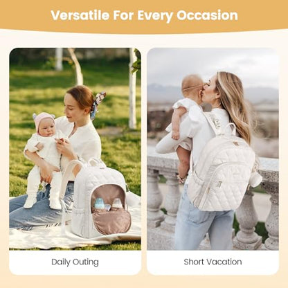 LOVEVOOK Diaper Bag Backpack,Puffer Quilted Baby Diaper Bag with Insulated Pockets,Travel Diaper Backpack for Boys Girls with Changing Pad,Water-Resistant Baby Bag for Mom Dad,Beige - color: Beige