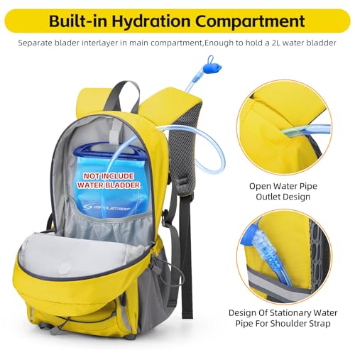 RealCool 20L Lightweight Hiking Backpack, Waterproof Daypack for Camping | 210D tear-resistant nylon, breathable shoulder and back panel, Multi-Compartment,hydration system,reflective strip,bungee net - color: Yellow, size: 20L