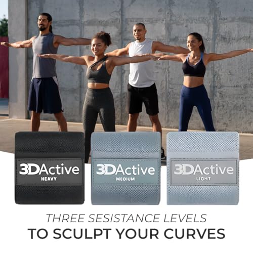 3DActive Fabric Resistance Bands for Legs & Butt. Wide Non-Slip Hip Band Set for Home & Gym Workouts. Exercise Guide & Carry Bag Included. - color: Black, Dark Grey, Light Grey