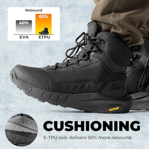 NORTIV 8 Men's Tactical Hiking Boots Lightweight Cushion - color: Black, size: 9 Wide