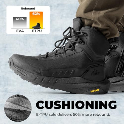 NORTIV 8 Men's Tactical Hiking Boots Lightweight Cushion - color: Black, size: 10.5