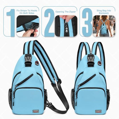 Convertible Sling Bag with Coin Pocket, 11" Tablet Crossbody Mini Backpack with Headphone Jack Casual Pack for Women Men Travel, Blue - color: Blue, size: Large
