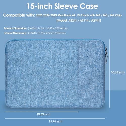 ProElife 15-Inch Laptop Sleeve Case for 2024 2023 MacBook Air 15 inch with Apple M3 M2 Chip Accessory Traveling Carrying Simple Case Water-Resistant Bag Cover for MacBook Air 15'' M3 M2 (Light Blue) - color: Light Blue