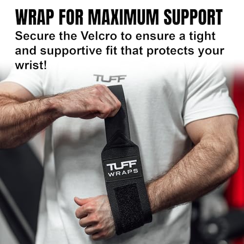 TuffWraps 16" Wrist Wraps: No Thumb Loops, Quality Gym Wrist Wraps for Weightlifting, Bench Press, Powerlifting, and Cross-Training—Try The Belt Loop Tightening System - color: Black/White