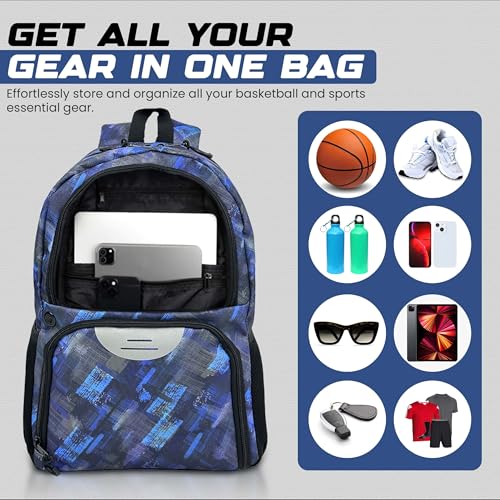 Soccer & Basketball Sports Bag with Ball Pump - Basketball Backpack with Separate Ball & Shoes Holder Compartment, Soccer Basketball Football & Volleyball Bag with Large Capacity - color: Blue
