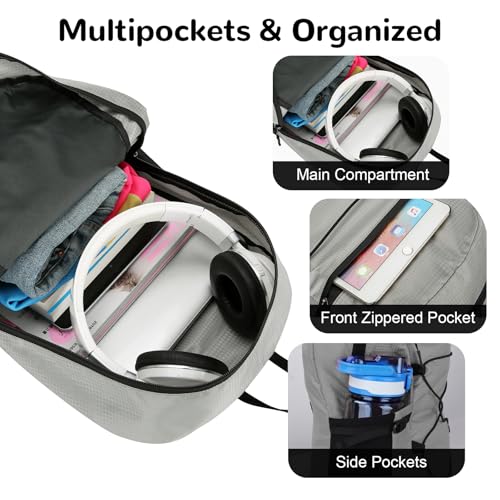 Small Hiking Backpack, 15L Nylon Ultralight Collapsible Backpack - color: Light Gray