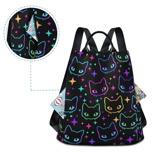 MNSRUU Women Backpack Purse Colorful Neon Cat Heads Backpack for Women Anti-theft Shoulder Bag Carry On Backpack Lightweight Rucksack Fashion Travel Ladies Bags - color: Cute 26