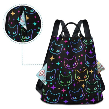 MNSRUU Women Backpack Purse Colorful Neon Cat Heads Backpack for Women Anti-theft Shoulder Bag Carry On Backpack Lightweight Rucksack Fashion Travel Ladies Bags - color: Cute 26