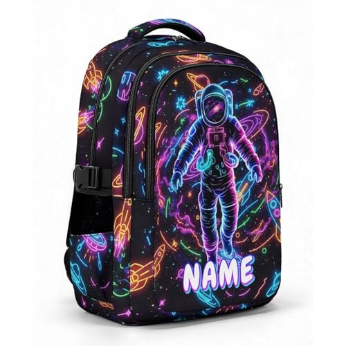 Boys Backpack Personalized Astronaut Backpacks for Kids Teens, Large Capacity Cool Bookbag for School Elementary Middle High School - color: Black