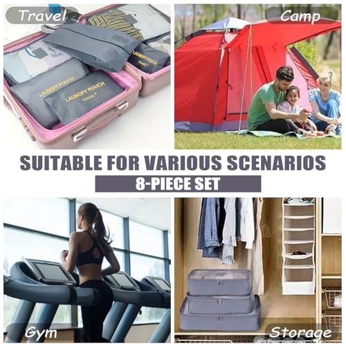 8 Set Packing Cubes for Travel Luggage Packing Bags Reusable Waterproof Suitcase Organizer Cubes Set with Shoe Bag and Toiletry Bag (Grey) - color: Grey