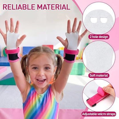 Foilswirl 2 Pairs Gymnastics Hand Grips Wristbands and Gloves Set for Kids Breathable Wrist Brace Gymnastic Bar Palm Protection and Wrist Support Sports Accessories for Sports Workout Exercise
