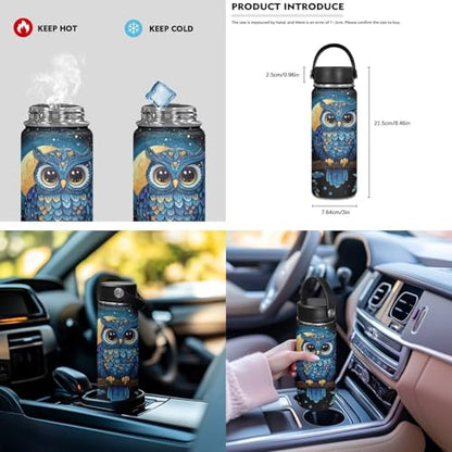 ZOUTAIRONG Blue Owl Print Backpack for School Mini Thermos School Bags for Girls Boys 7-10/10-12/12-16, Fashion Casual Backpack with Side Pockets - color: Blue Owl
