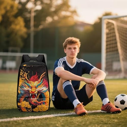 Basketball Backpack With Separate Ball Compartment And Shoes Fit Basketball Volleyball Football - color: Oriental Dragon