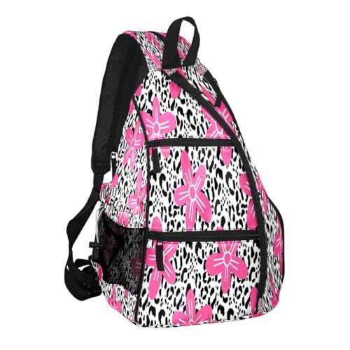 Pickleball Bag for Women & Men – Lightweight Sports Backpack with Paddle Compartments, Dual Carry Modes, Detachable Zippered Strap, Brown Leopard, Great Gift Option for Players - color: Pink