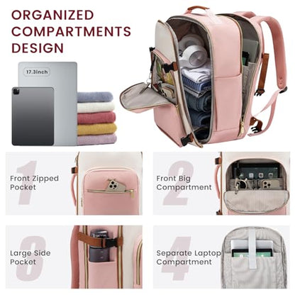 LOVEVOOK 50L Travel Backpack for Women & Men, Airline Approved Carry On Luggage with 3 Packing Cubes, TSA Overnight Bags, Waterproof Personal Item Bag, Weekender Essentials Backpacks fits 17" Laptop - color: Light Purple-beige-purple, size: X-Large