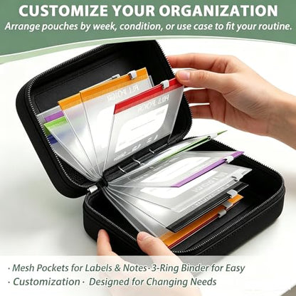 Pill Pouches for Travel, Waterproof Pill Organizer Set Travel Medicine Organizer with 14Pcs Pouches, Reusable Leak-Proof Weekly Pill Storage Case