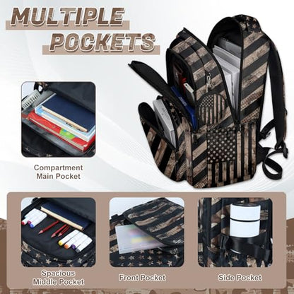 American Flag Backpack Set for Boys, Kids Camo USA flag Backpack for School with Lunch Box and Pencil Case Coin Purse, School Bookbag for Boys - color: Flag