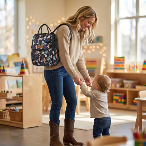 Montana West Wrangler Aztec Diaper Bag Backpack Western Backpacks for Moms Baby Essentials Bag with Twist-Lock Closure, Insulated Pockets, Portable Changing Pad, Stroller Straps, Pacifier Case - color: Black Cacti