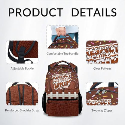 Football Backpack for Boys Kids School Backpack - Sport Theme Bookbag for Elementary Middle Back to School Gifts (17 Inch) - color: Brown