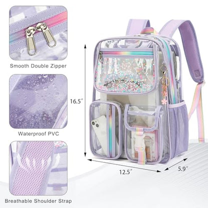 Clear Backpack for Girls Women, School Bookbag Heavy Duty See Through Backpacks (Light Purple) - color: Purple