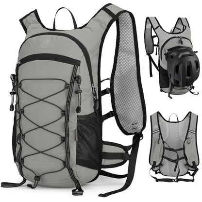 Small Hiking Backpack with 3D Sponge Backpanel for Men Women, 15L Waterproof Lightweight Cycling Backpack with Chest Strap & Helmet Buckle & Hanging Loop for MTB Biking Jogging, Grey - color: Grey