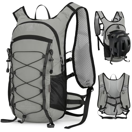 Small Hiking Backpack with 3D Sponge Backpanel for Men Women, 15L Waterproof Lightweight Cycling Backpack with Chest Strap & Helmet Buckle & Hanging Loop for MTB Biking Jogging, Grey - color: Grey