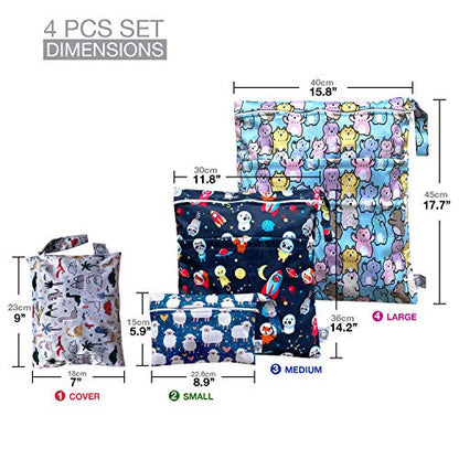 4pcs Waterproof Wet Bag Reusable for Wet Clothes Baby Diapers Stroller Swimsuit Travel Reusable toiletries Pouch Small and Larger Electronics case 4 Pack (Blue Sky) - color: Blue Sky