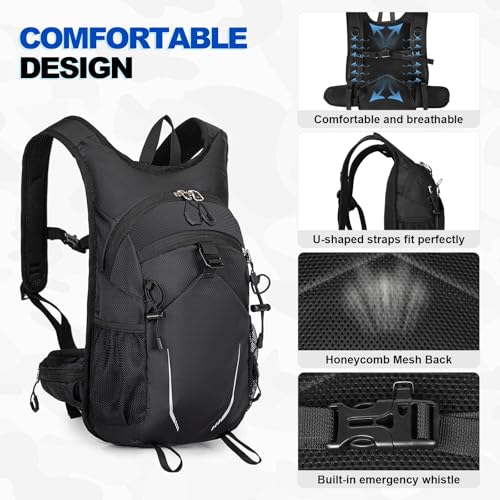 10L Small Hiking Backpack, Mini Travel Daypack for Men Women, Lightweight & Water Resistant - color: Black