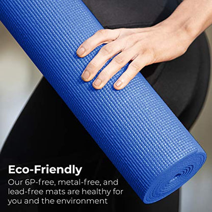 10-Pack Yoga Mat, 68" x 24" Non Slip Exercise Mat, 4mm Thick Gym Mat for Fitness and Stretching, Bulk Non Toxic Yoga Mats for Schools and Studios - color: Blue
