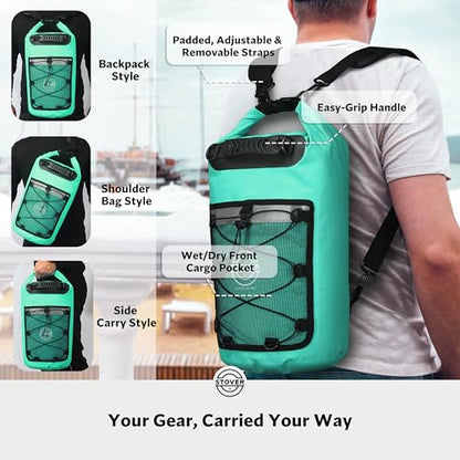 STOVER 5/10/25/30/40/55L Waterproof Dry Bag- Roll-Top Backpack w/Phone Case- Kayaking, Hiking, Camping, Boating- Men/Women - color: 25l Teal (With Phone Case), size: 25L