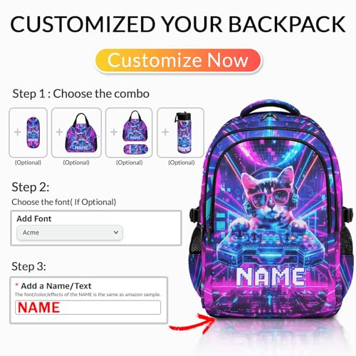 Personalized Backpacks Boys Backpack for Kids Teen Gaming Lovers, Funny Large Custom Cat Bookbag for Students Travel Camping Primary Middle - color: Pink