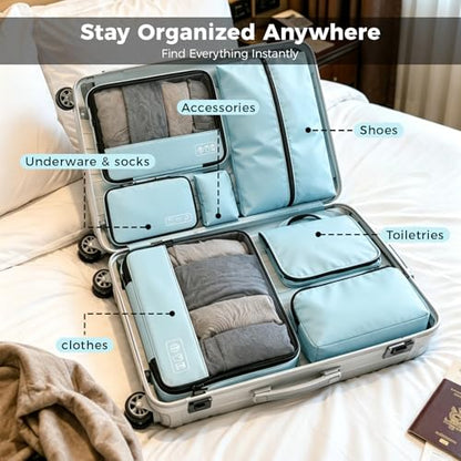 Compression Packing Cubes Set, Versatile 8pc Travel Essential Packing System- Lightweight Travel Organizers for Family & Business Travel, Space Save for Backpack, Duffel & Suitcase- Blue - color: Blue--8 Set