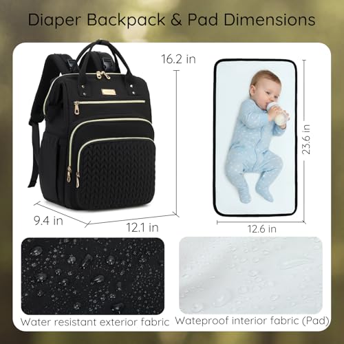 AIJIEKE Large Diaper Bag Backpack, Extra Wide Travel Diaper Bag, Black - color: Black