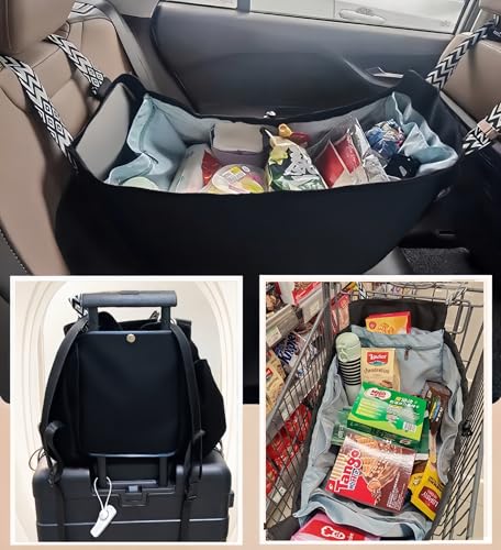 Tote Bag Large Capacity Lightweight Backpack with 15 Pockets Nylon Shoulder Bag for Car Travel Mother Bag - color: Black