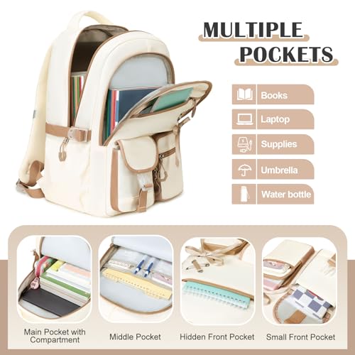 DIGOBAY Backpacks for Girls - 3PCS Girls Backpack with Lunch Box & Pencil Pouch School Backpacks for Elementary Middle High College School Bookbag for Teen Girl Kids Students Khaki - color: Khaki