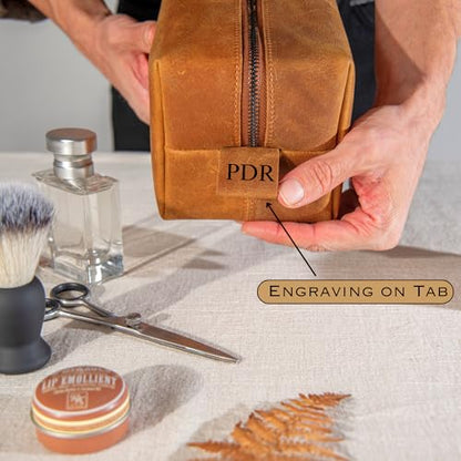 Personalized Handcrafted Leather Toiletry Bag for Men, Custom Shaving, Travel Dopp Kit, Grandpa, Dad, Husband, Father, Him, Boyfriend, Groomsmen, Birthday, Wedding, Graduation, Retirement Gifts - color: Personalized Gifts
