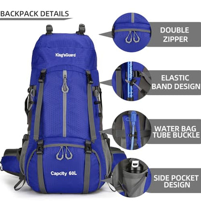 King'sGuard 60L waterproof lightweight hiking backpack with rain cover and shoe compartment outdoor sports travel backpack (DeepBlue) - color: Deepblue