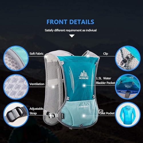 AONIJIE Hydration Vest Pack Backpack 5L 5.5L Marathoner Running Vest Race Hydration for Women and Men Trail Run Hiking Jogging - color: Black +1.5L