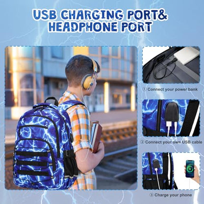 ACESAK Camo Backpack for Boys, Tactical Kids Backpack Boys, School Bags for Boy Children Teens Kids Elementary Middle High School, Military Bookbag and Lunch Bag Pencil Case Set with USB Charging Port - color: Lightning