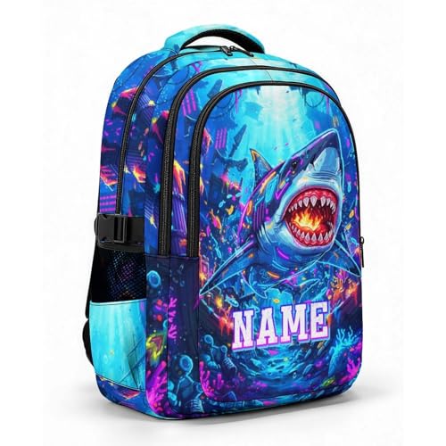 Boys Backpack Shark Backpacks Personalized with Name for Kids Teens, Large Capacity Bookbag for School Elementary Middle Senior Travel Casual - color: Dark Blue
