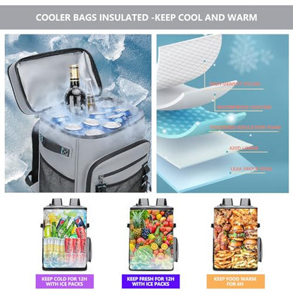 Backpack Cooler,40 Cans Cooler Backpack Insulated Waterproof&Leak Proof,Soft Cooler Bag with 2 Compartments for Men&Women,Picnic Backpack Ice Chest for Camping Hiking Fishing Lunch Beach - color: Black