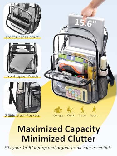 Clear Backpack Heavy Duty With A TSA Lock, 18 Inch Large Clear Back pack, Transparent See Through Bookbag for College, Work, Travel, Sport- Black - color: Black