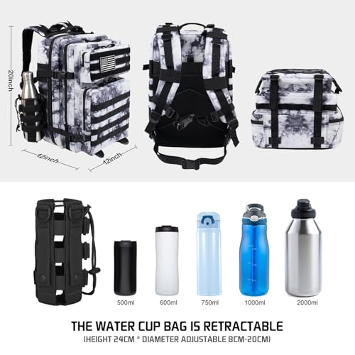 45L Military Tactical Backpacks For Men Camping Hiking Trekking Daypack With Removable Water Bottle Pouch Bug Out Bag Lage MOLLE 3 Day Assault Pack - Balck White Cmao Pack - color: Balck White Cmao