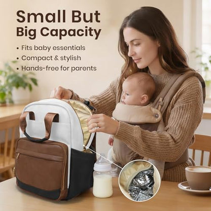 miss fong Small Diaper Bag - Baby Diaper Bag Backpack Checkered Diaper Bag with Changing Pad Baby Backpack for Travel Daycare Mommy Diaper Backpack Pañaleras Para Bebe for Mom & Dad - color: Brown&white