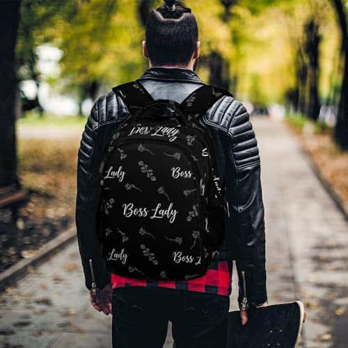 Business Laptop Backpack Rose Boss Lady White Black, Waterproof Travel Anti Theft Computer Bag with Water Bottle Pockets Gifts for Men Women - color: Pattern (341)