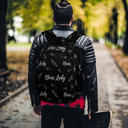 Business Laptop Backpack Rose Boss Lady White Black, Waterproof Travel Anti Theft Computer Bag with Water Bottle Pockets Gifts for Men Women - color: Pattern (341)