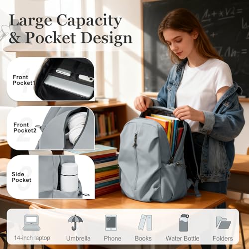 weradar School Backpack For Women Men,Waterproof College Backpack,High School Bookbag,Lightweight Casual Daypack Travel Backpack,Carry On Bag for Office/Teacher/Work(Grayish Blue) - color: A4-blue