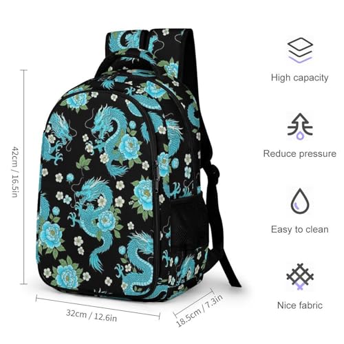 Nurse Teacher Travel Backpack Light Blue Flowers Cool Dragons Floral Purse, Cute Laptop Backpack with Tumbler Holder for Women College Work Casual Daypack - color: Pattern (259)